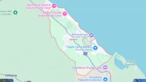 Map of Dominican Republic with the Bávaro district highlighted