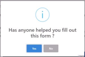 Form assistance confirmation: Yes or No options.