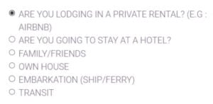 Accommodation options: rental, hotel, family, house, transit, ship.