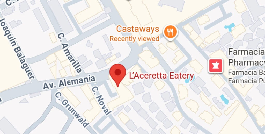 Map showing L'Aceretta Eatery location.