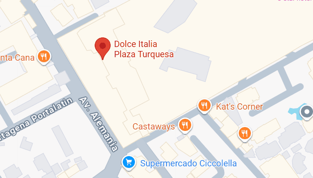 Map showing Dolce Italia in Plaza Turquesa.