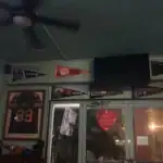 Sports-themed room with Valentine's Day decorations.