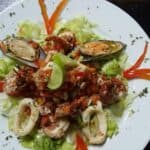 Seafood salad with mussels and vegetables