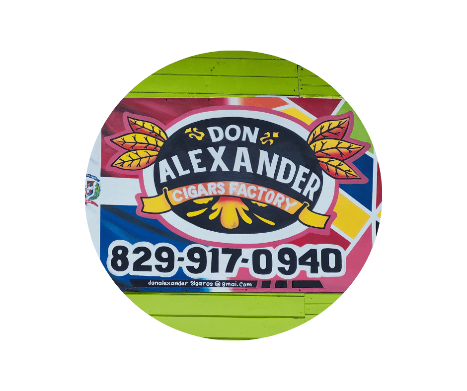 Don Alexander Cigars Factory colorful sign and contact info