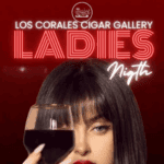 Cigar gallery ladies night promo with woman and wine.